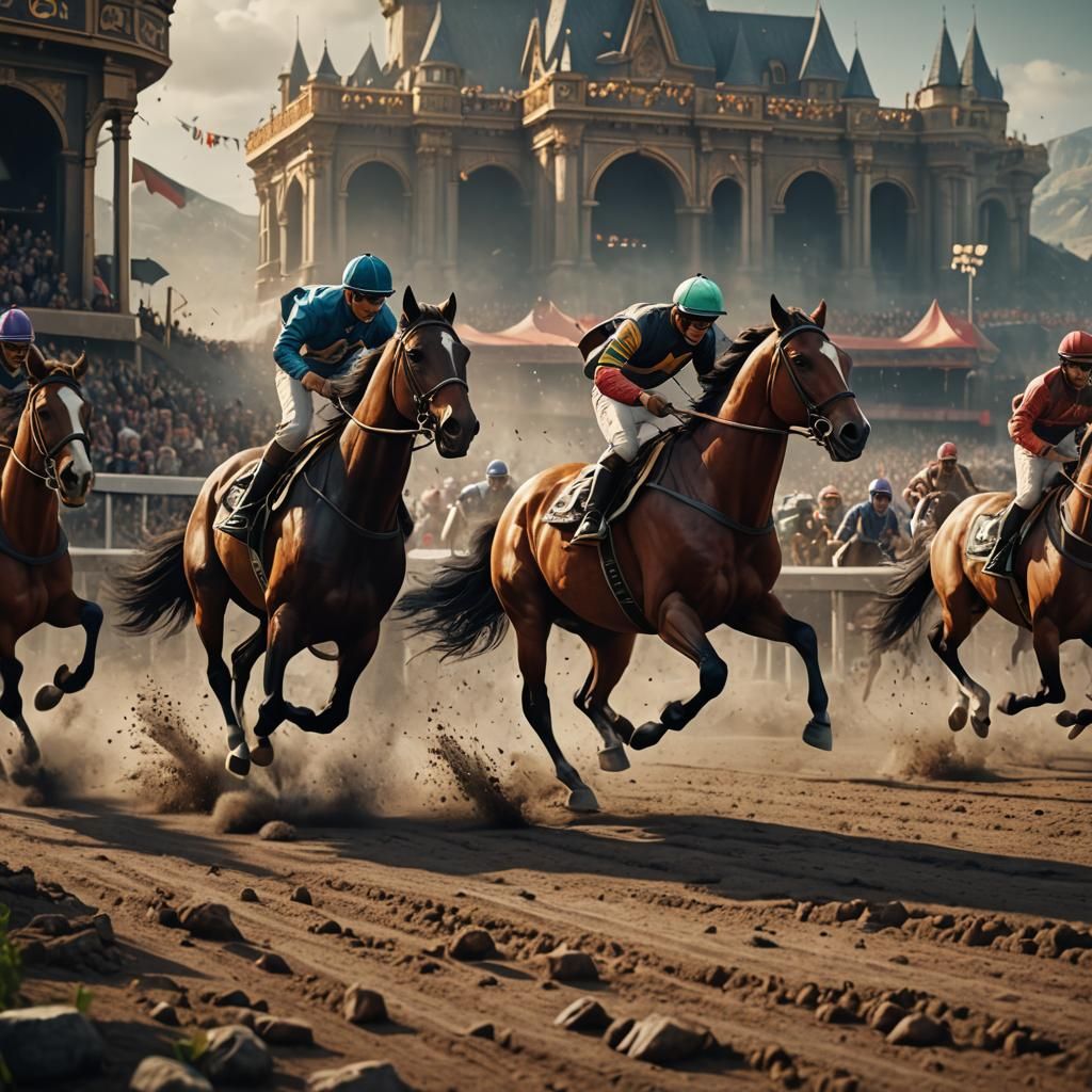 Couple's Horse Race in Detailed Matte Painting Style