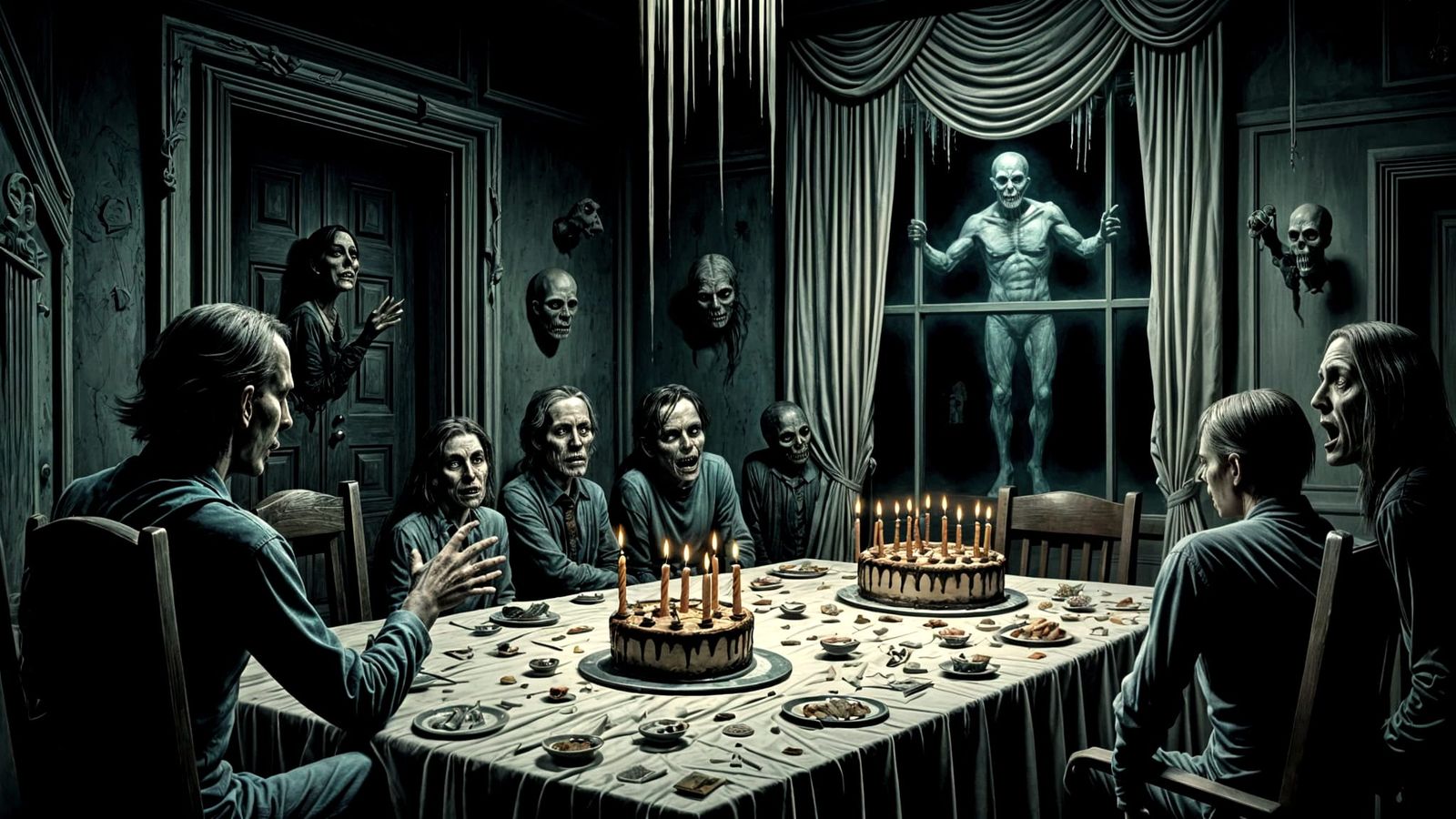 Haunted Birthday Party in Horror Comic Style