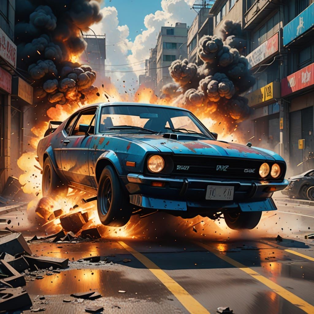 Vibrant Oil Painting of a NASCAR Car in Mid-Spin