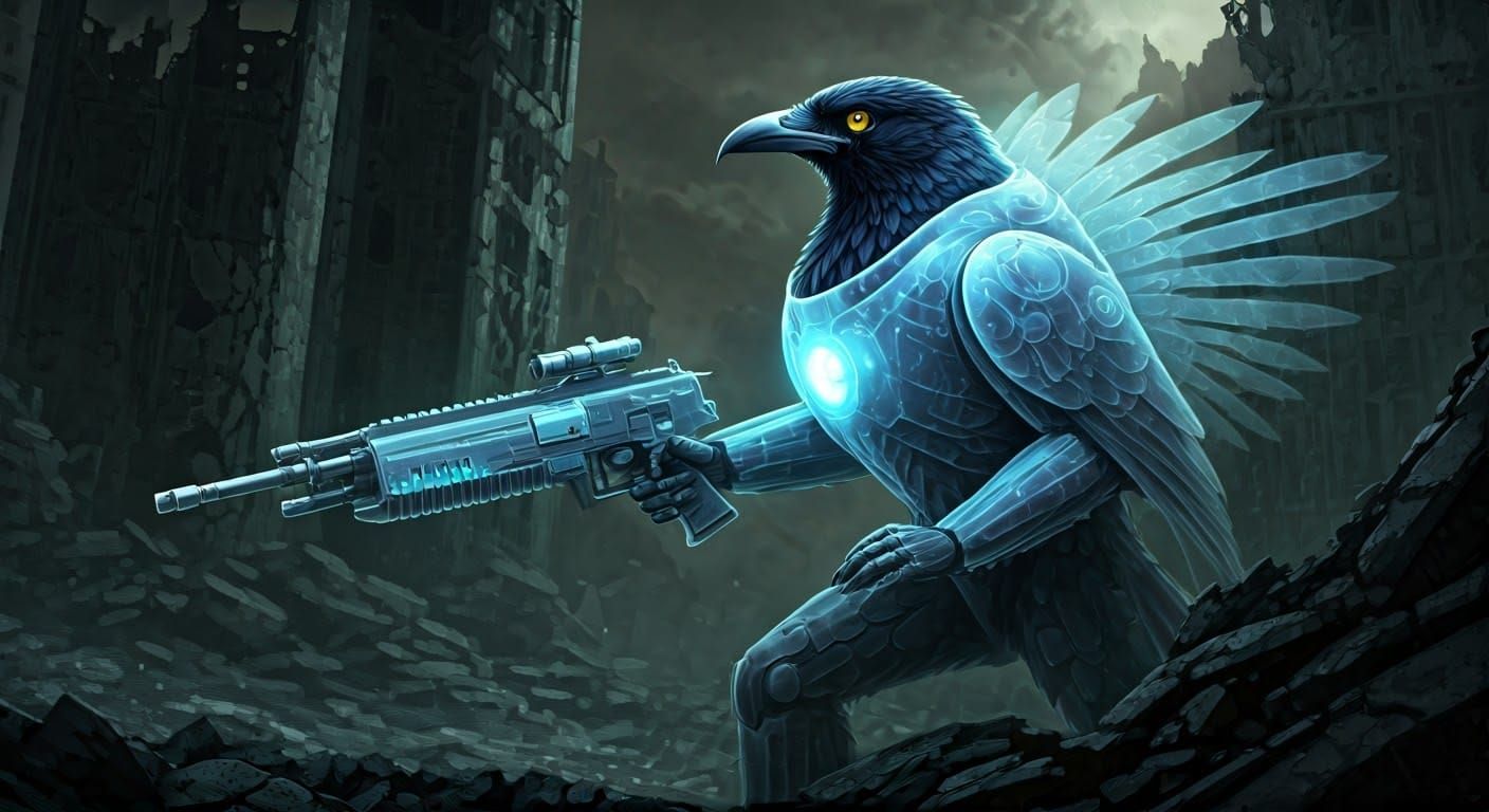 Alien bird sci-fi warrior