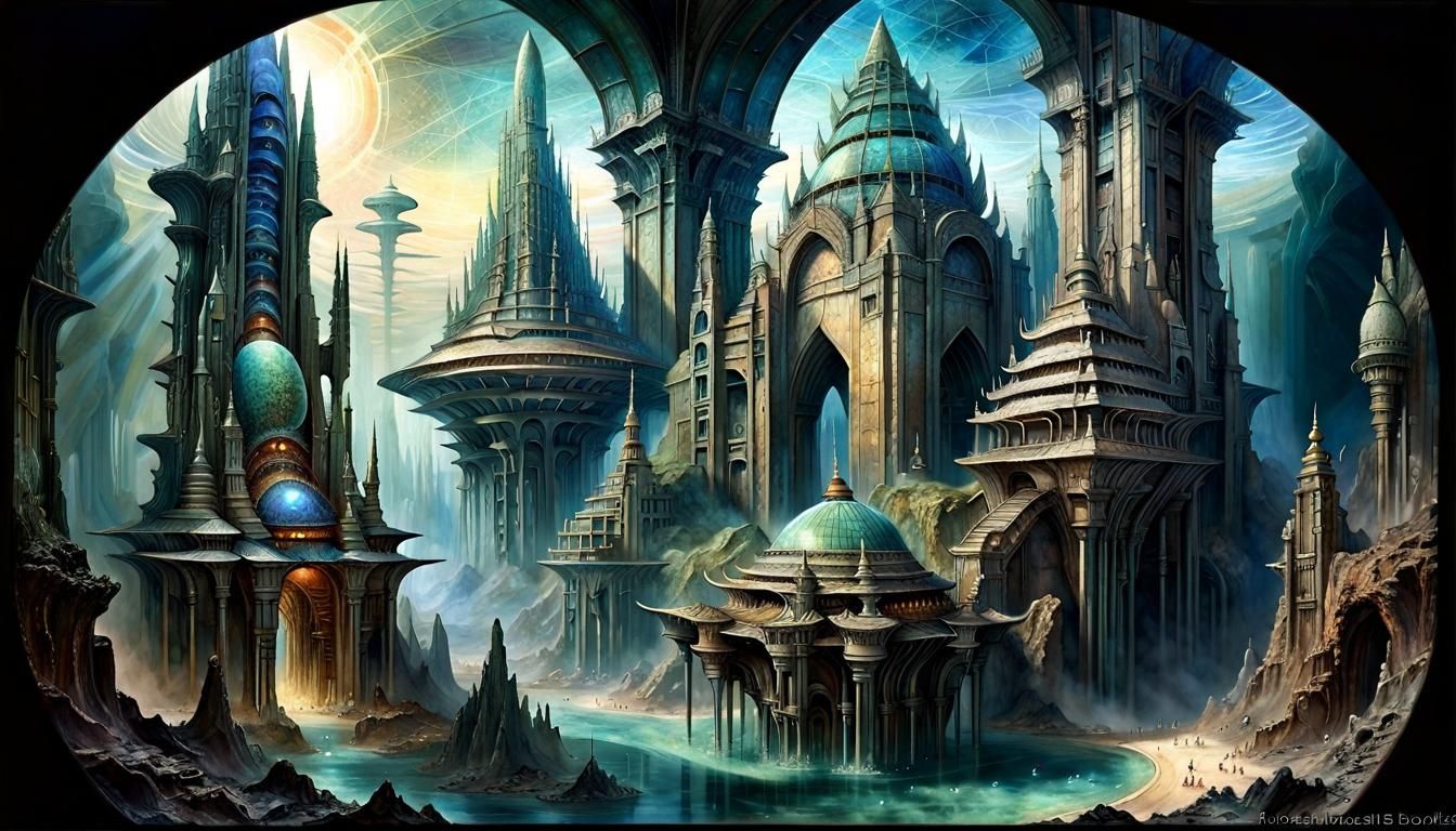 Atlantis Dreamscape: Stained Glass Cityscape