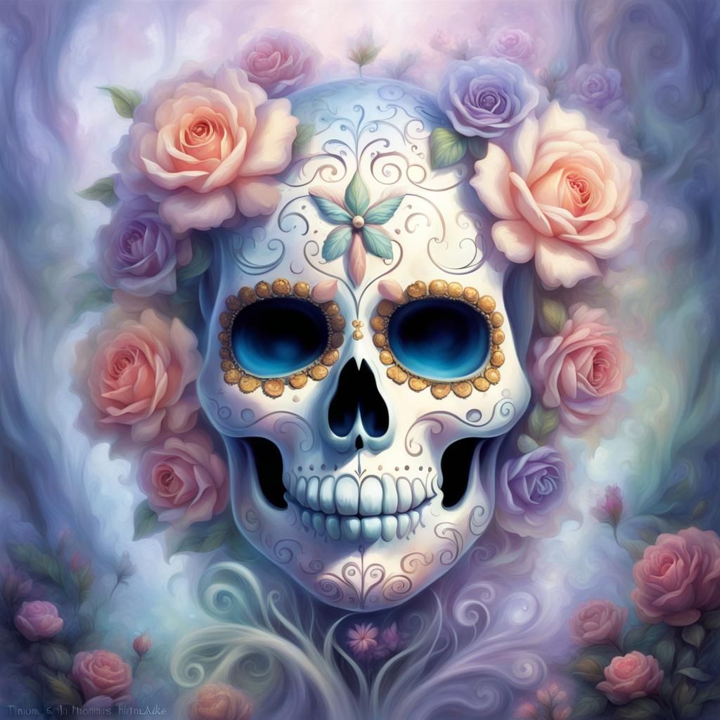 Ethereal Sugar Skull in Dreamlike Digital Painting