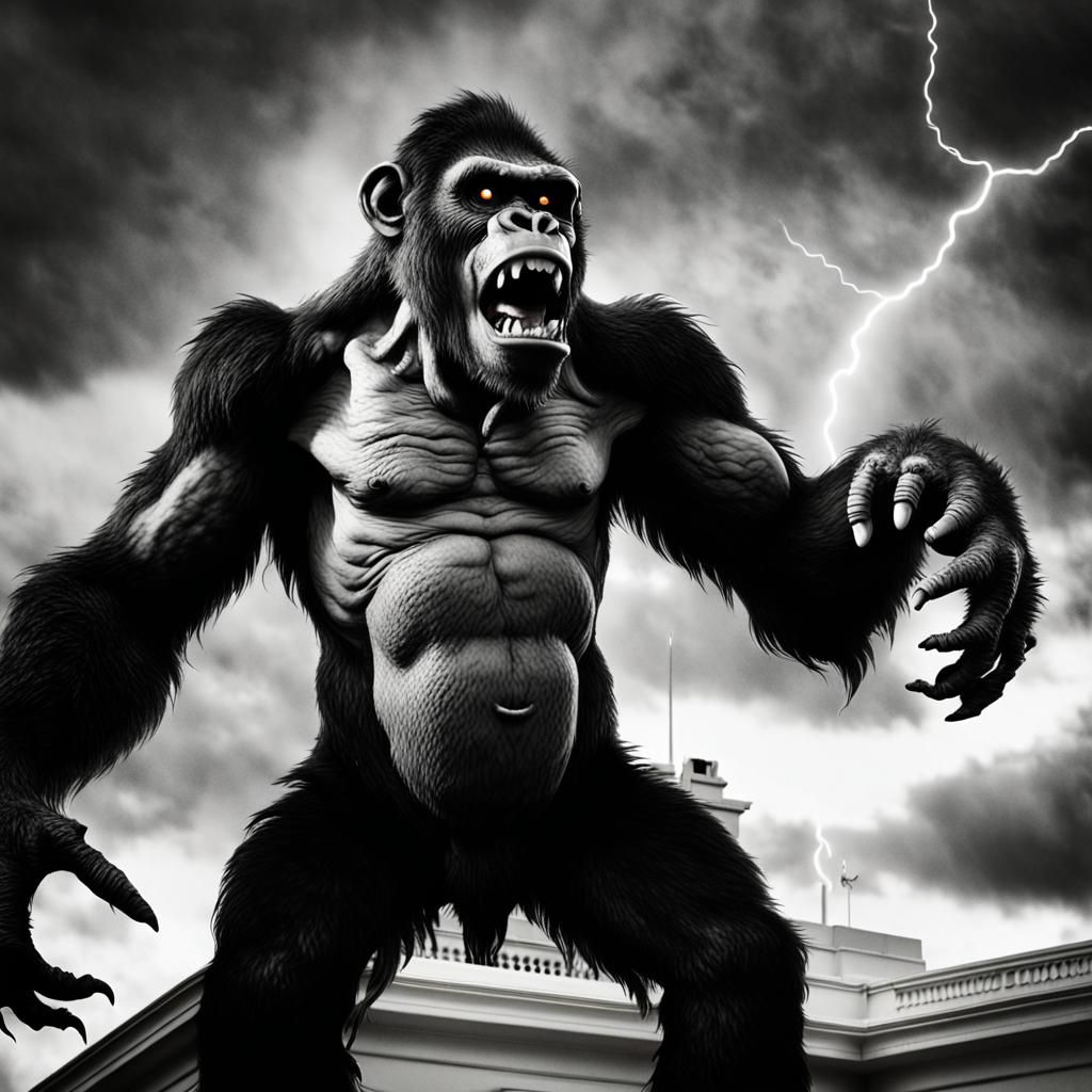 Zombie Monkey King Kong on White House Roof