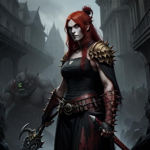 Fierce Red-Haired Ogre with Spiked Mace
