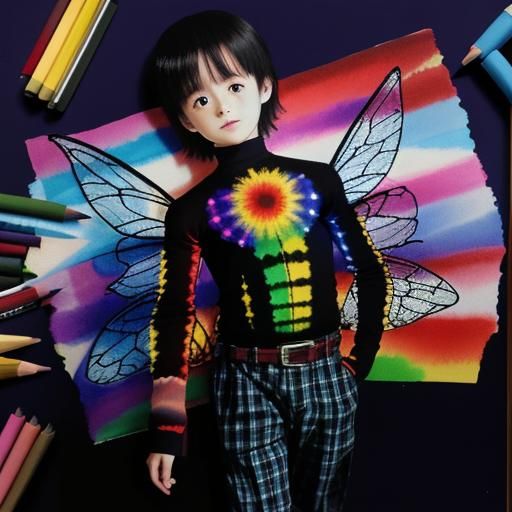 Surreal Tartan Rayograph: Child's Drawing with Luminous Fair...