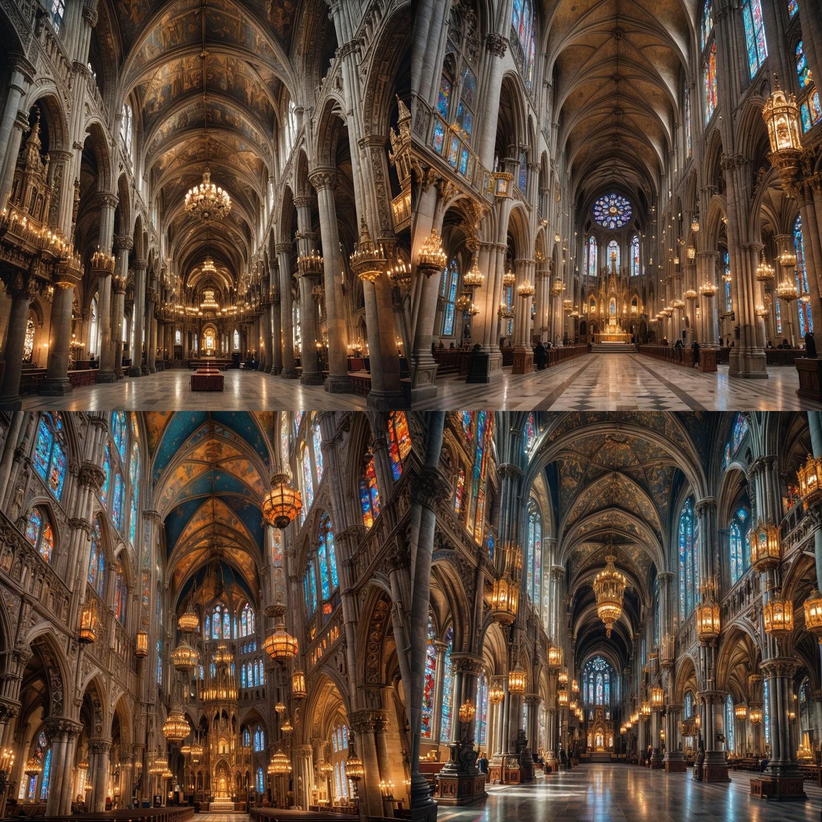 Cathedral Interior with Gothic Architecture, Bokeh