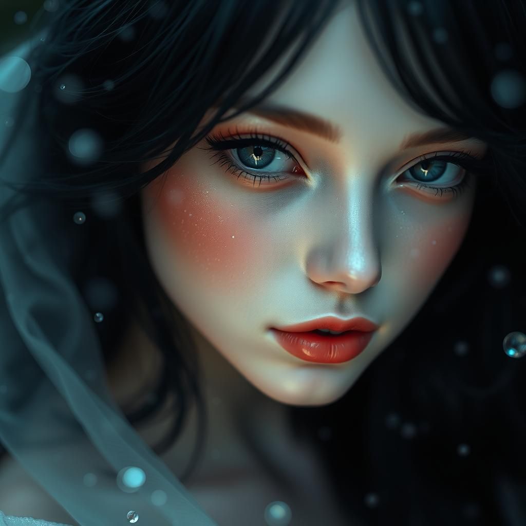 A beautiful full makeup anime pale lady with big sharp eyes ...