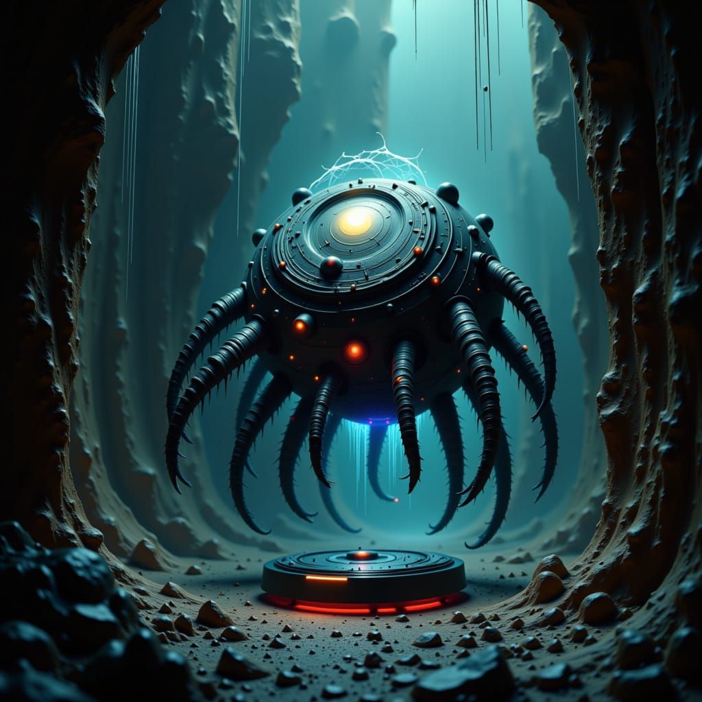 Sentient Roomba of Arcane Power in Dark Fantasy Art