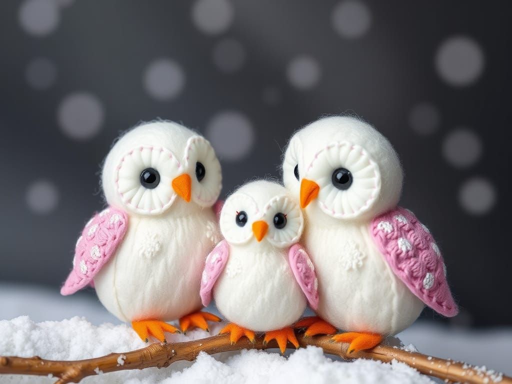 Cute Felt Snow Owls Illustration