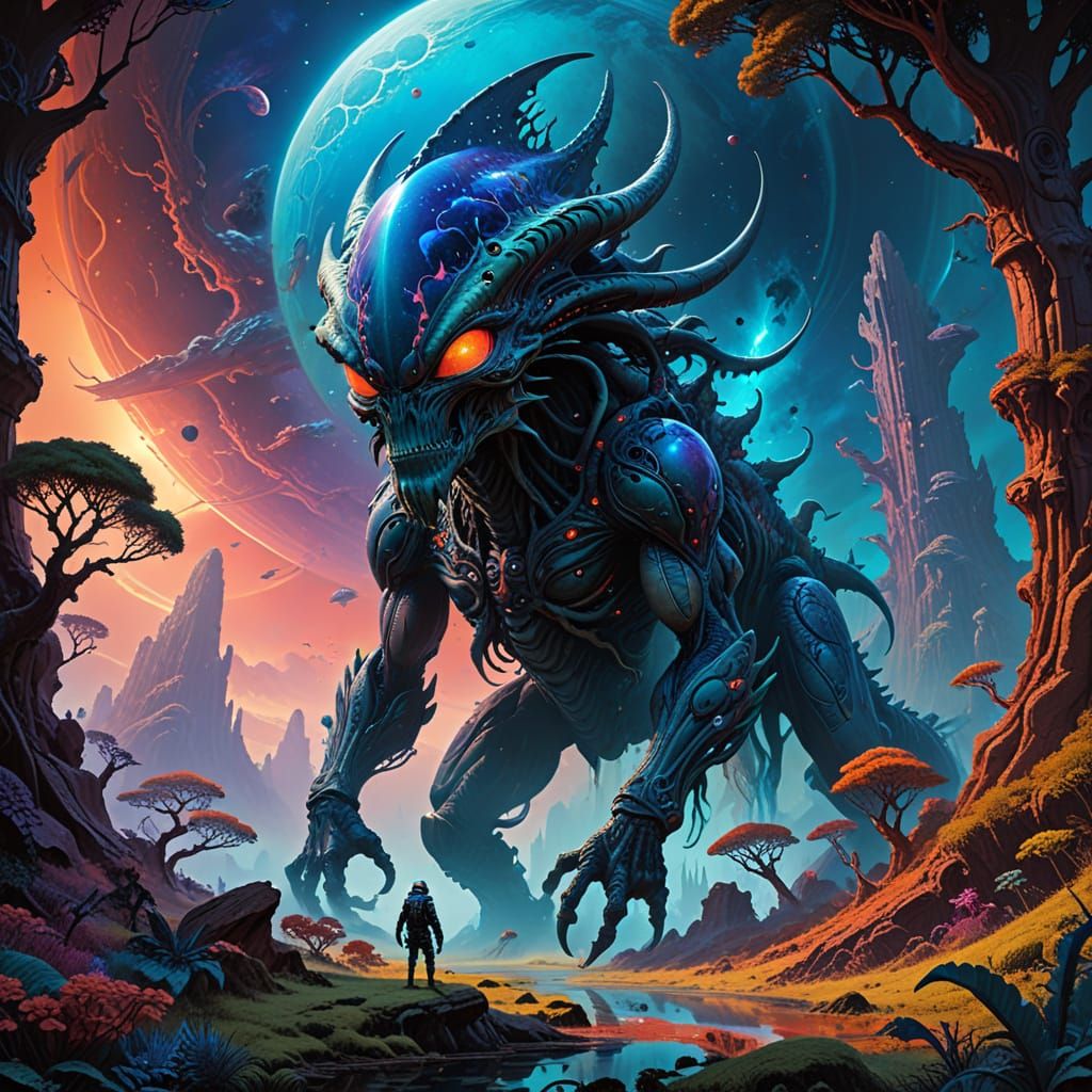 Bioluminescent Alien Planet with Crystalline Trees