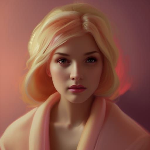 Blonde Woman with Pink Teddy Bear, Detailed Portrait