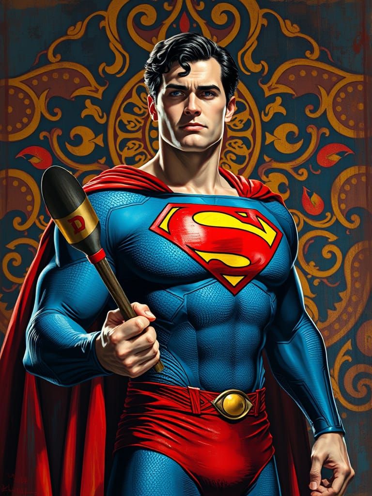 Superman with 'D' Emblem in Klimt-Inspired Style