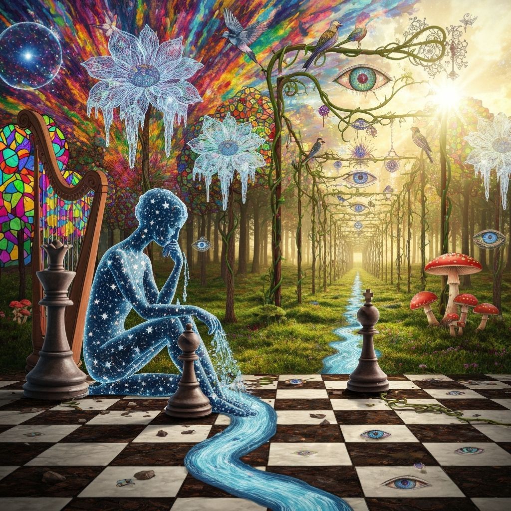 Surreal Chess Queen and King on Whimsical Board