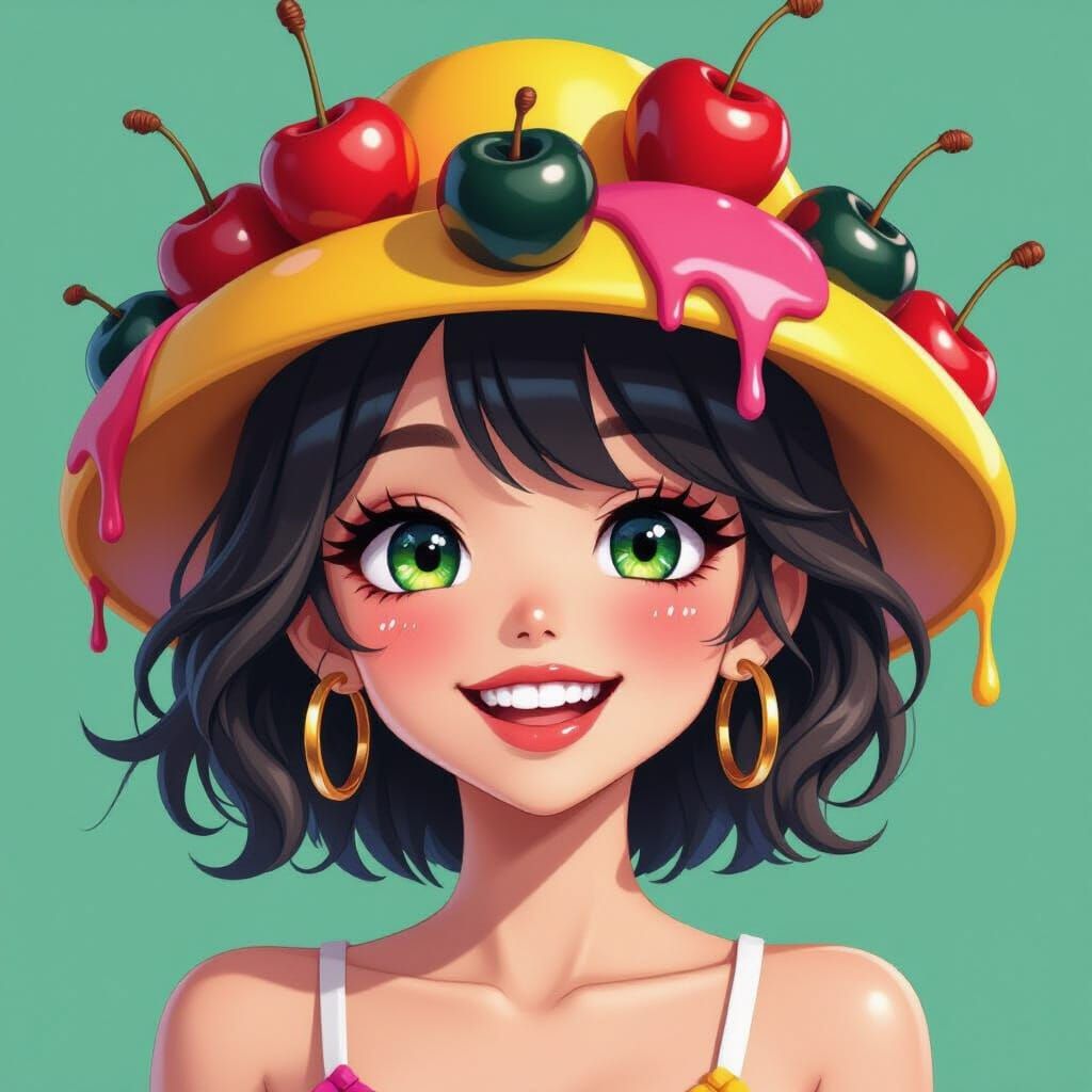 3D Anime Character with Diamond Eyes and Fruit Hat