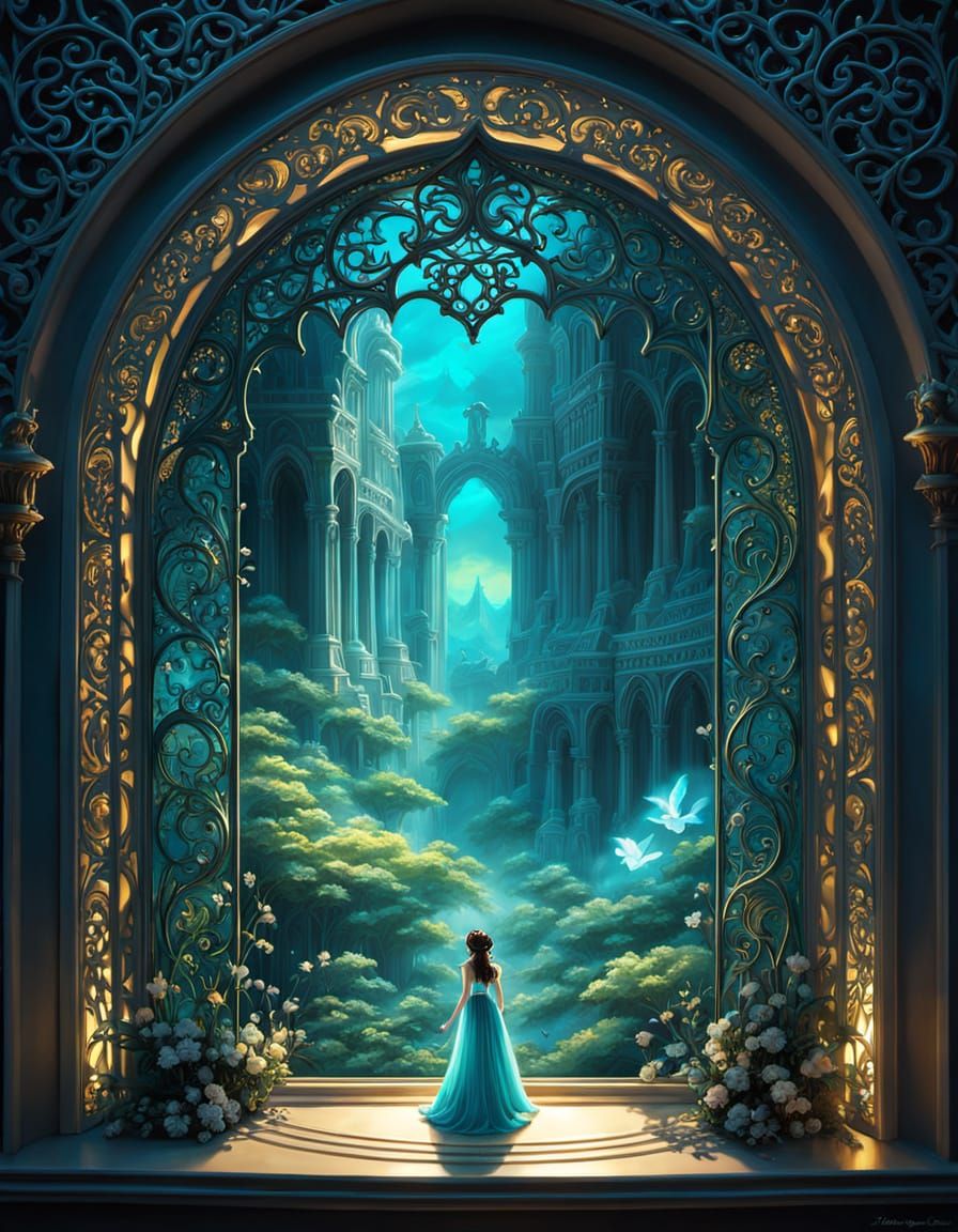 Luminous Fantasy Window Digital Art Masterpiece