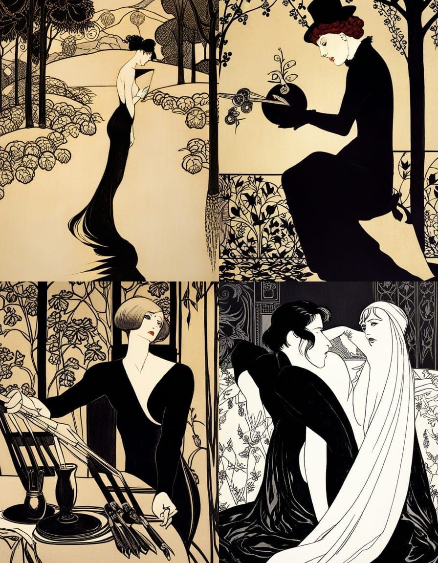 Decadent Portrait in Aubrey Beardsley Style