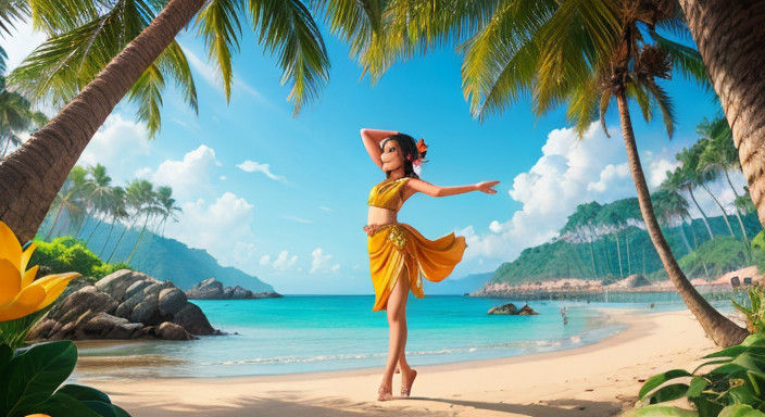 Surreal Coastal Scene in Vibrant Colors with Chibi Monk and...