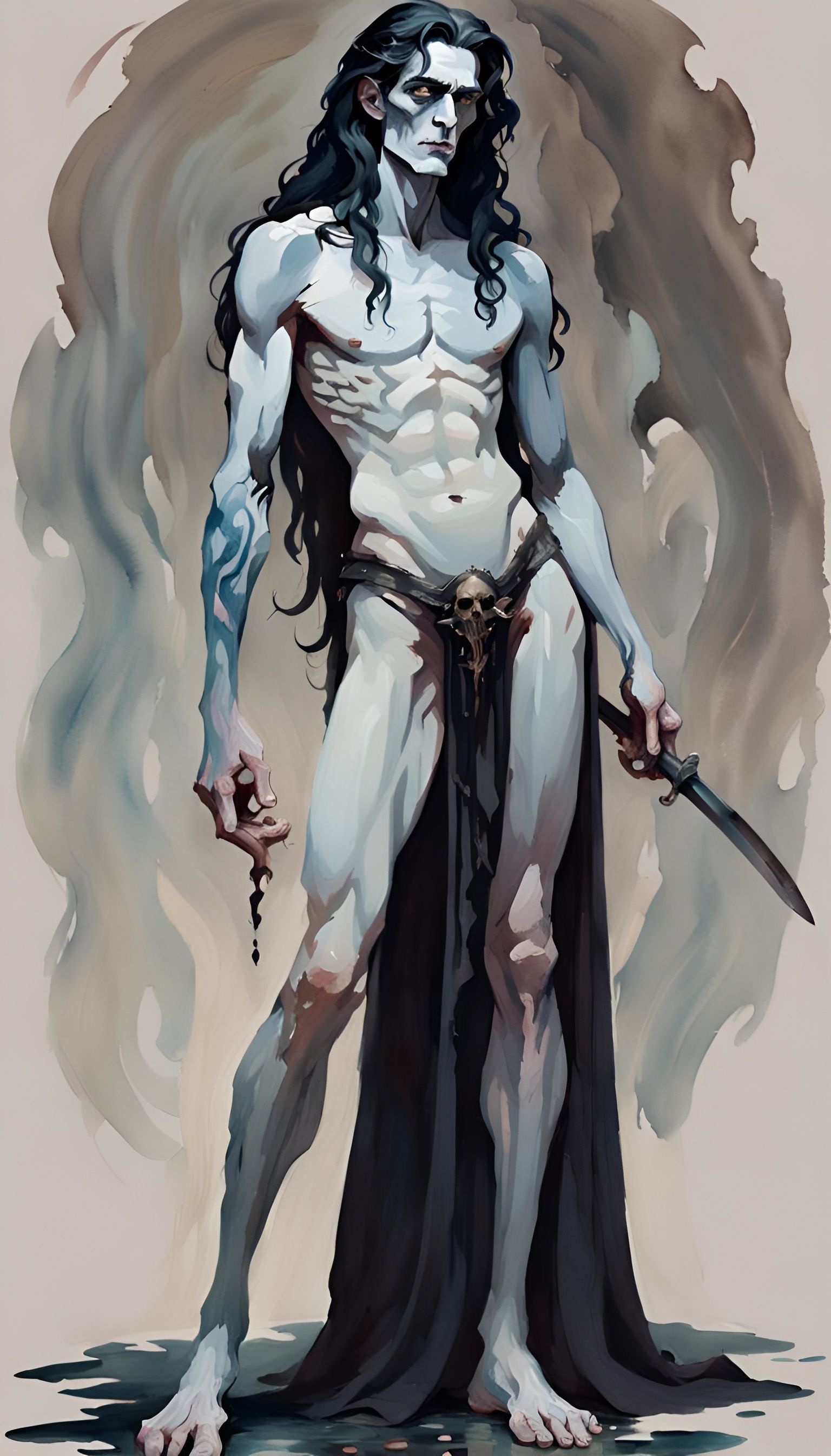 Handsome Hades in Gouache Watercolor Underworld