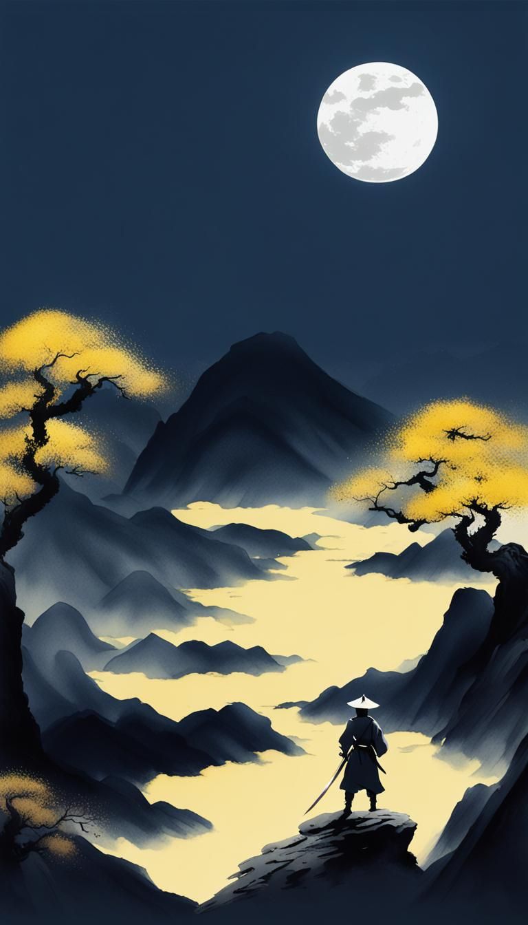 Minimalist Chinese Ink Painting of a Swordsman