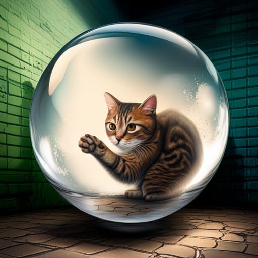 Trapped Cat in Crystal Ball Graffiti Art