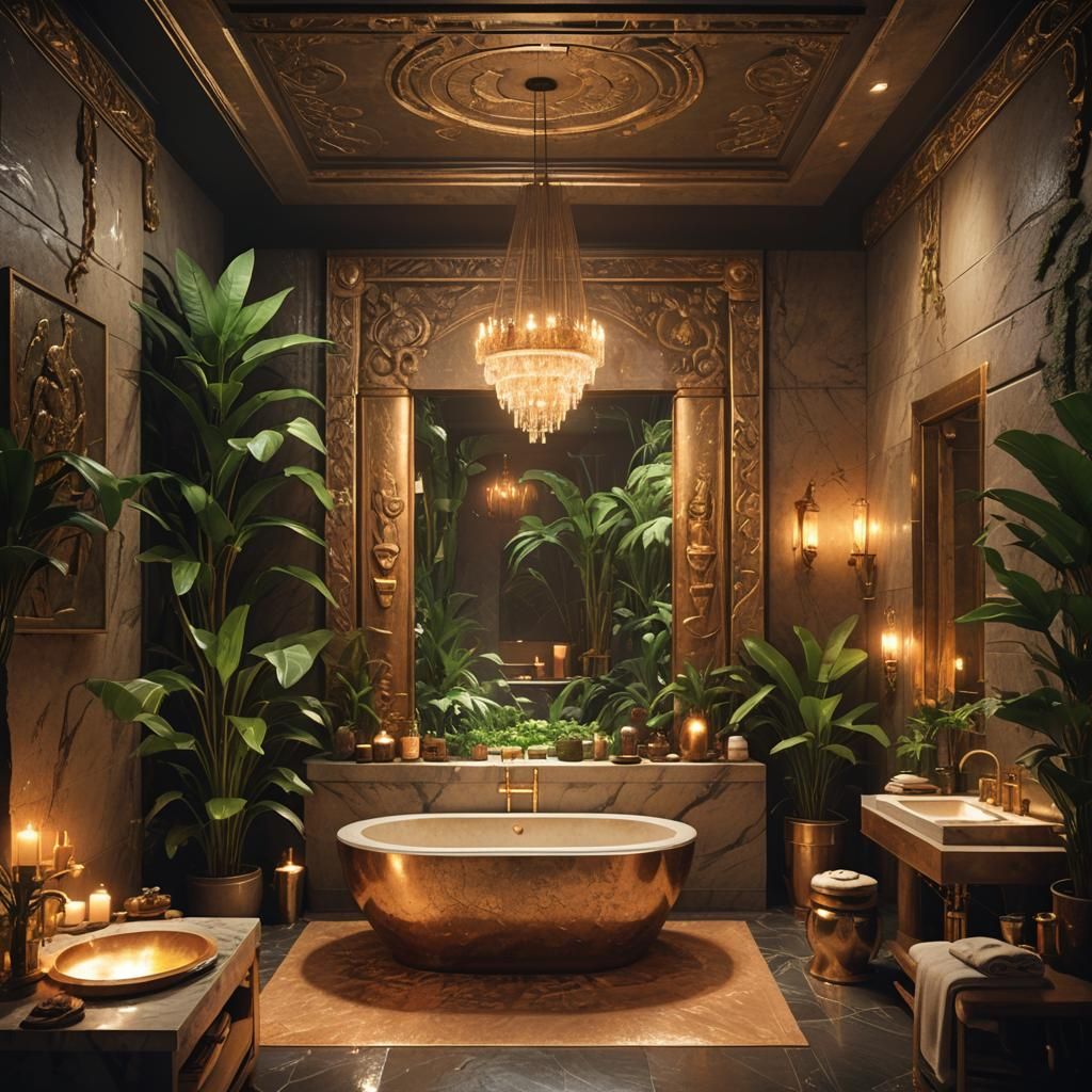 Luxurious Spa Bathroom with Golden Accents