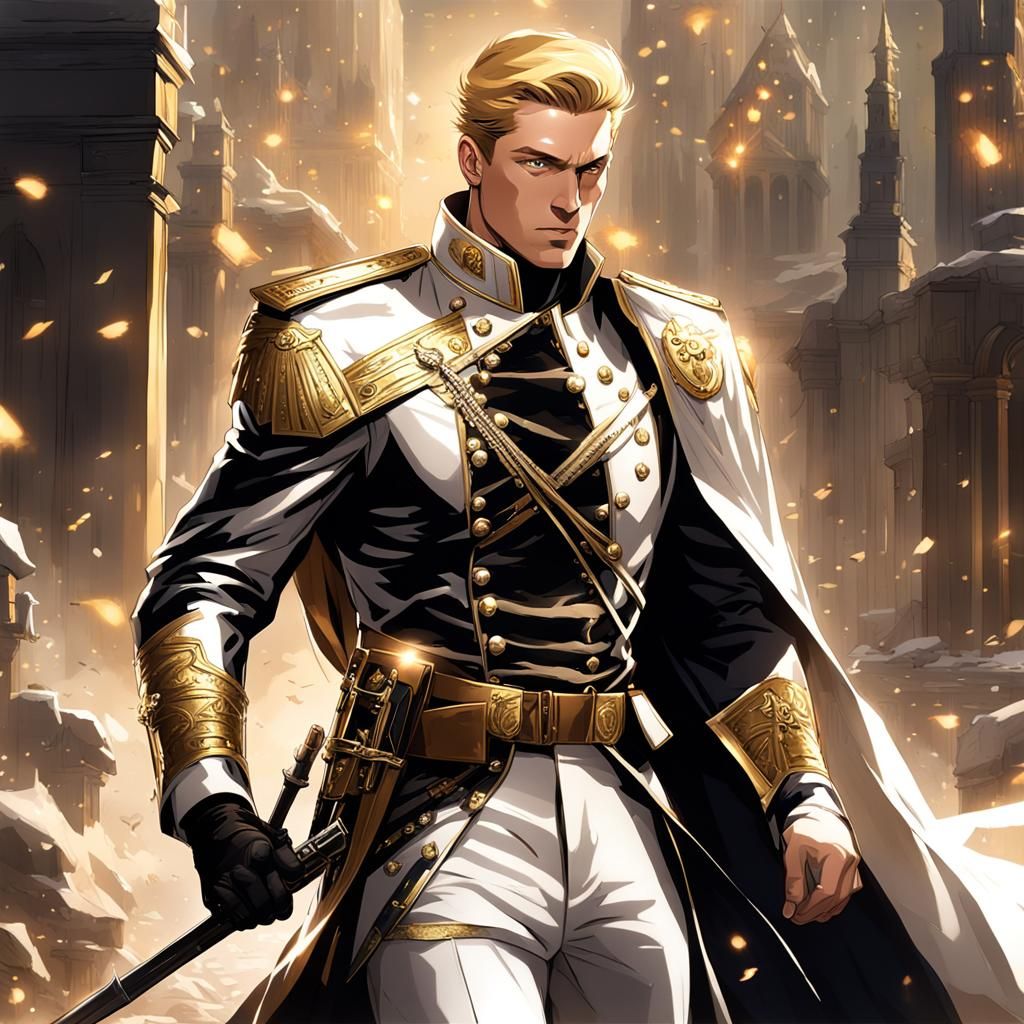 Golden-Haired Officer in Anime Style Military Portrait