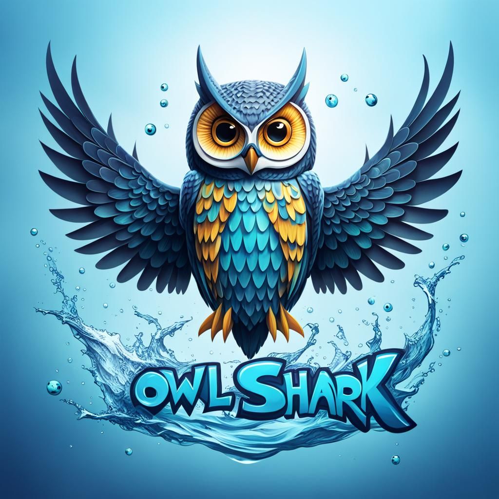 Aquatic Owl-Shark Hybrid Logo Design