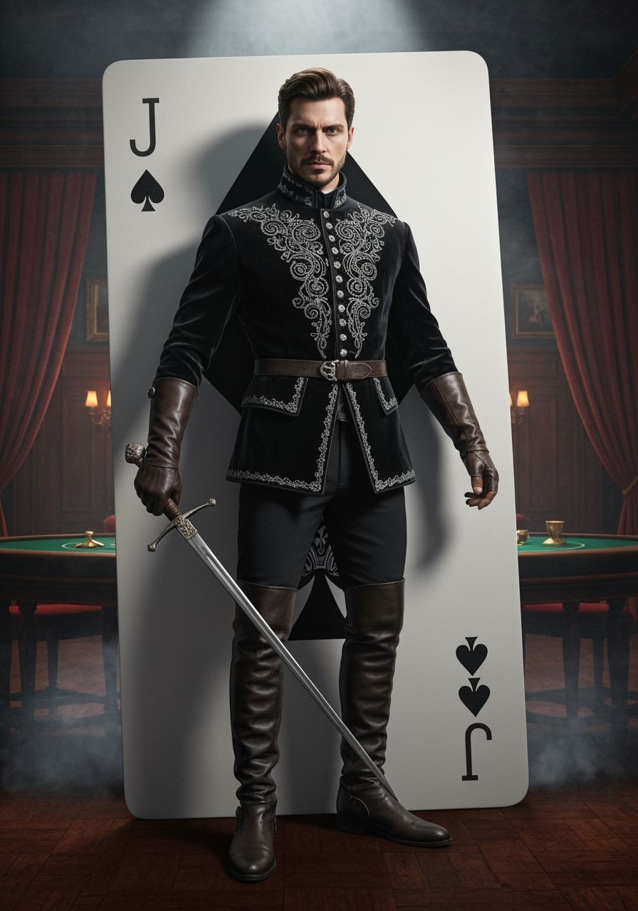 Charismatic Rogue Emerges From Giant Jack of Spades Card