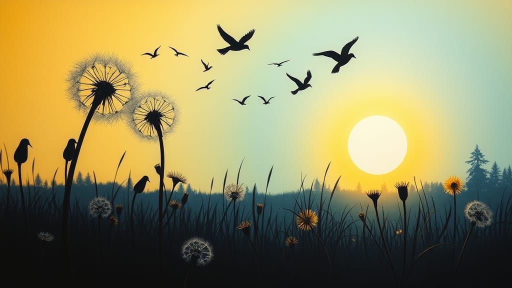 Dandelion Silhouette Dance as Painterly Art