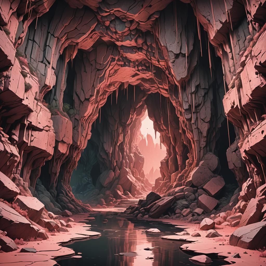 Monochromatic Pink Cavern Flowstone in 80s Ink Art