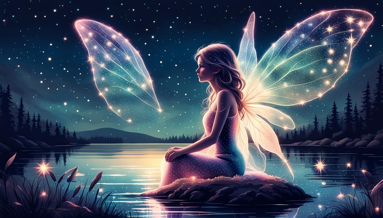 Glowing Fairy Lights Up Stars: Halftone Illustration