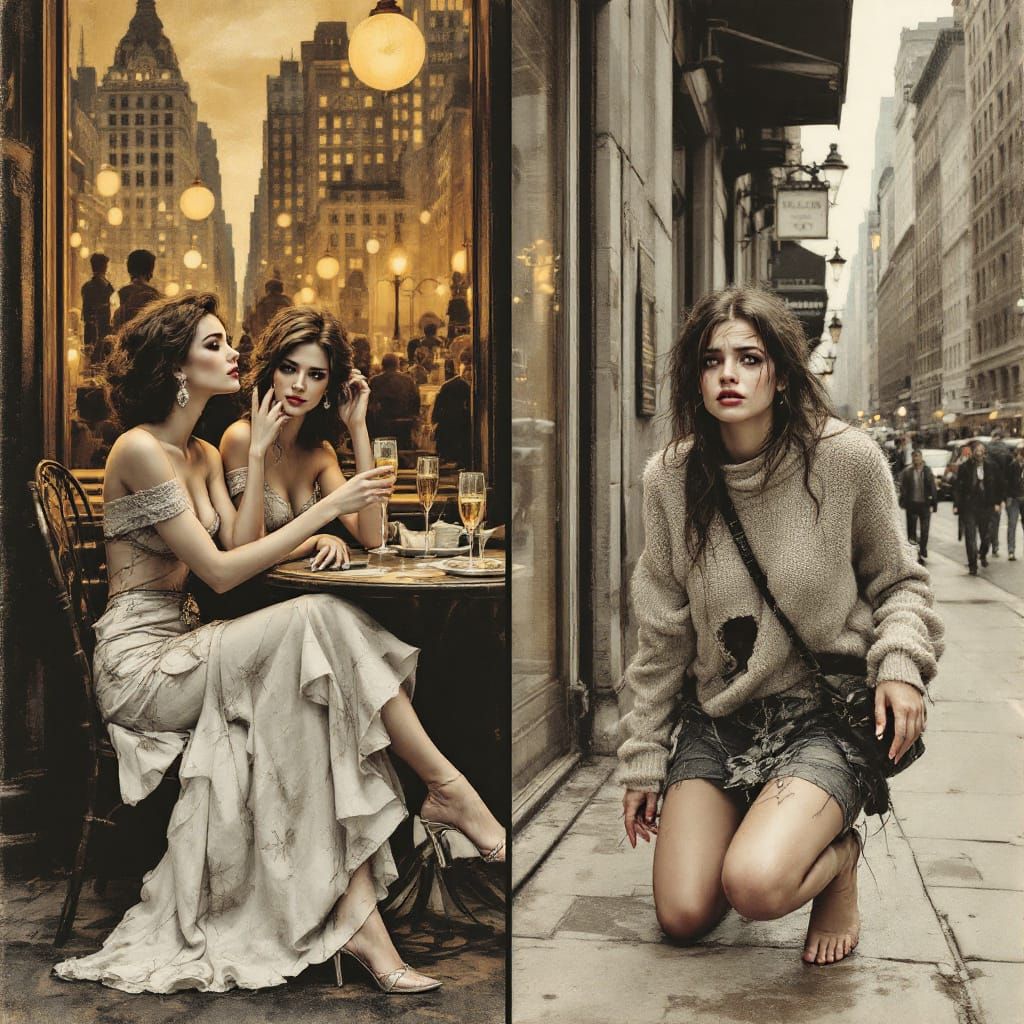 NYC Women's Fortunes Contrasted: Cafe Luxury to Street Pover...