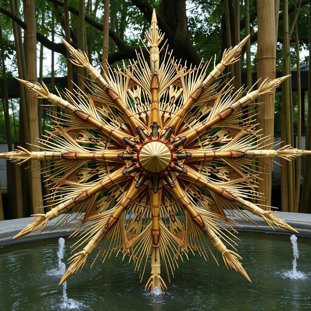 Symmetrical Bamboo Mandala in Zen Garden