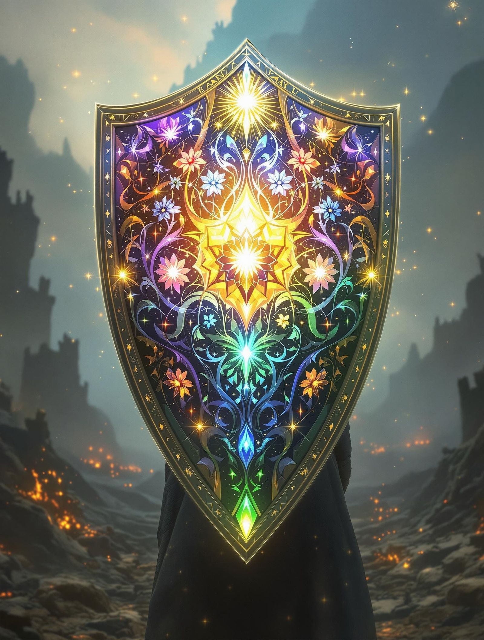 Ethereal Fantasy Shield in Art Nouveau Style