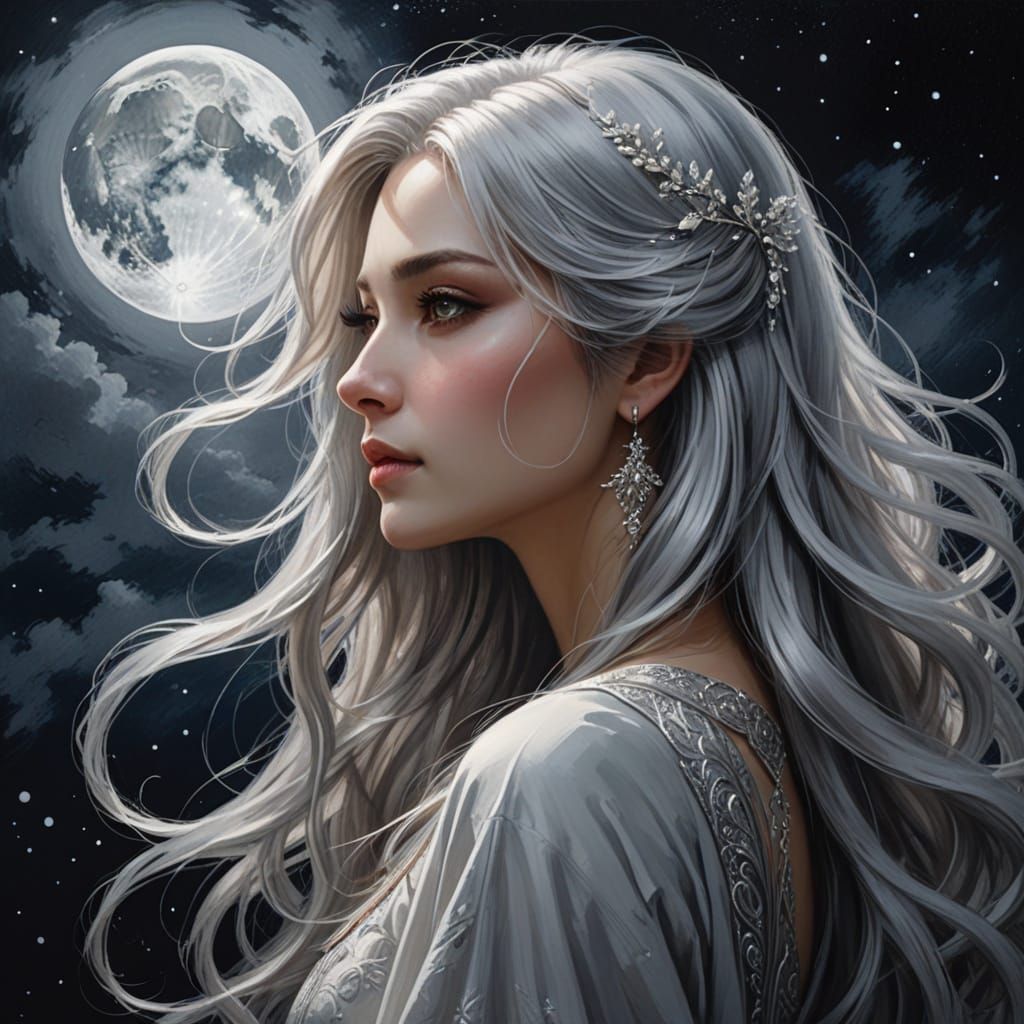 Silver Goddess in Moonlit Profile