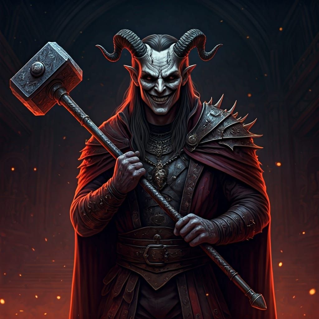 Demonic Fiend with Warhammer in Noir Horror Style