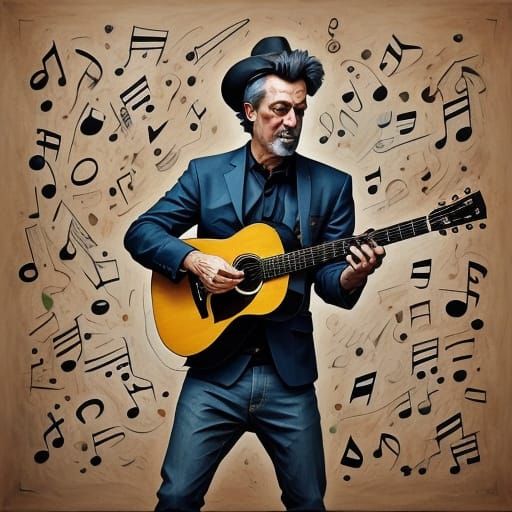 Oddball guitarist. <lora:Golden Orchestra:0.5><lora:Paper Cr...