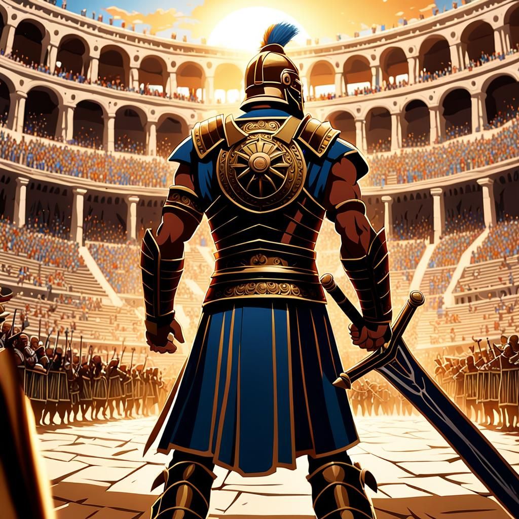 Victorious Gladiator in Cinematic Anime Art Style