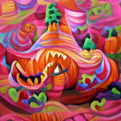 Sinister Pumpkin in a Candyland Gouache Wonderland