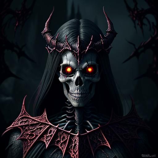 Demonic Skeleton with Liquid Ruby Filigree in Dark Fantasy A...