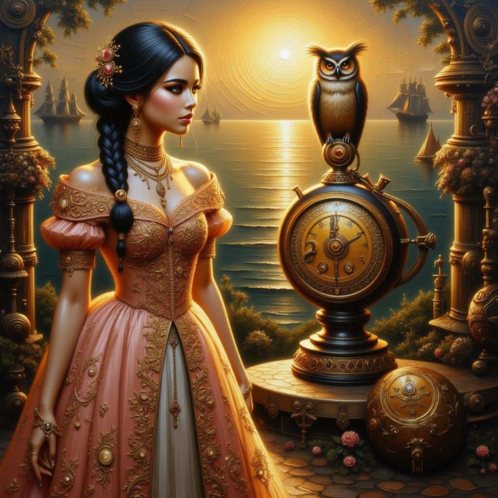Alice in Steampunk Wonderland with Clockwork Owl