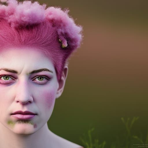 Portrait of Person with Pink Cauliflower Hair