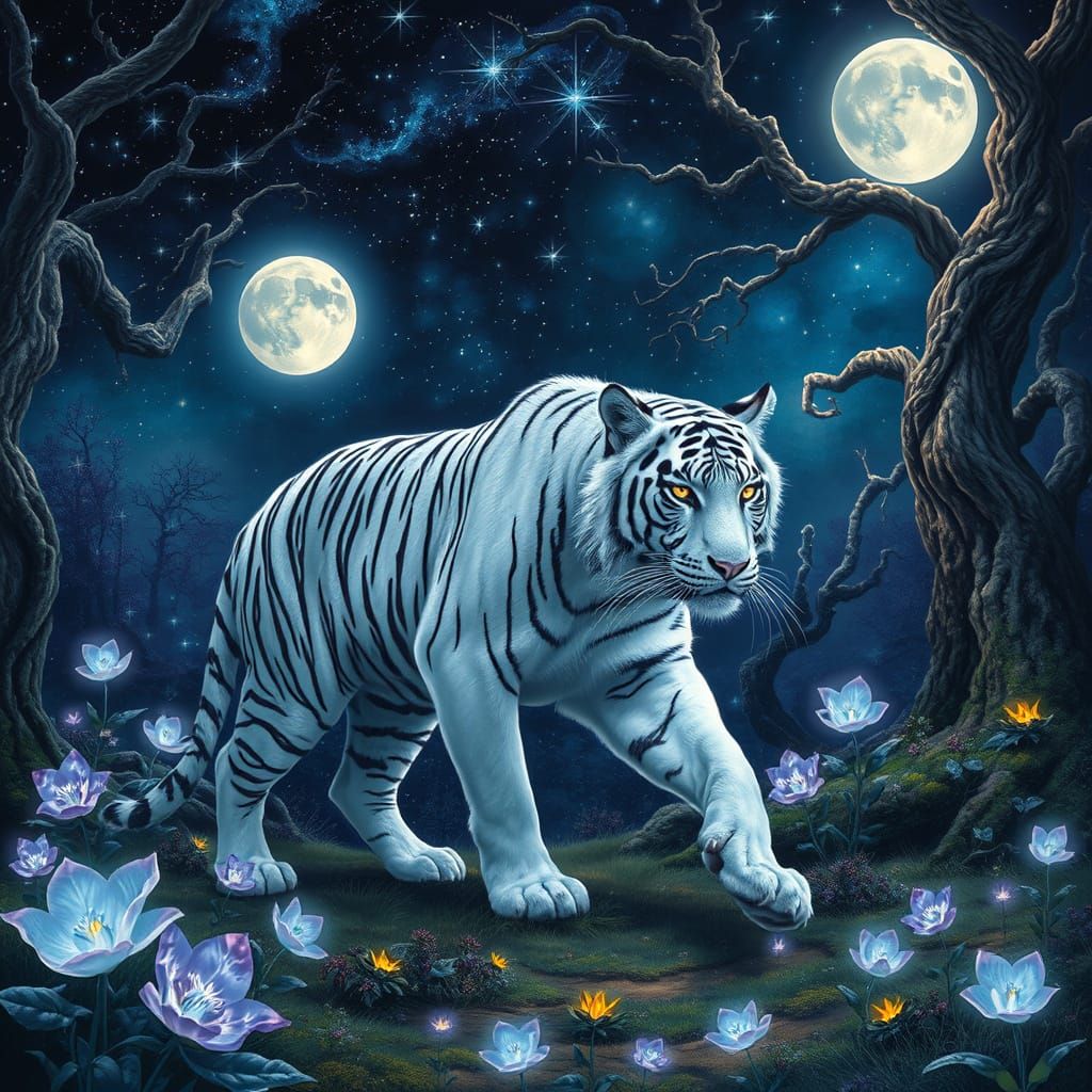 Constellation Tiger in Mystical Forest Clearing