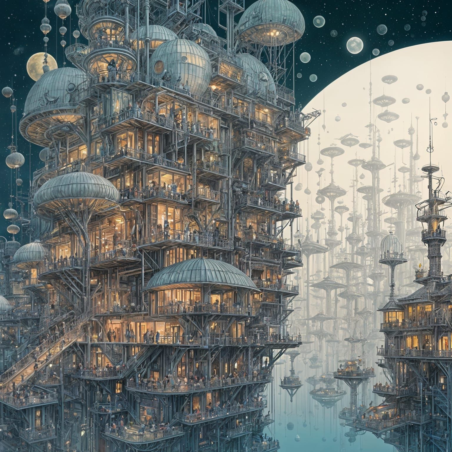 Bioluminescent Deep-Sea Community Hub in Surreal Style