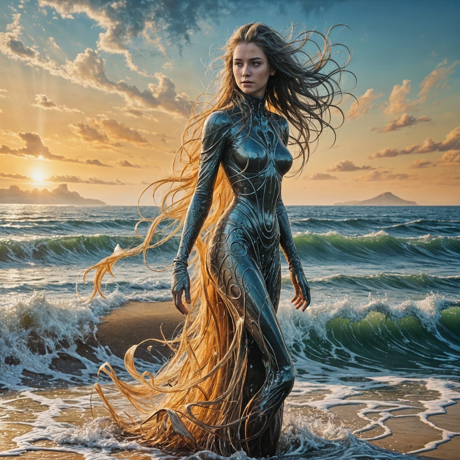 Majestic Oceanic Tides in Vibrant Blue Hues