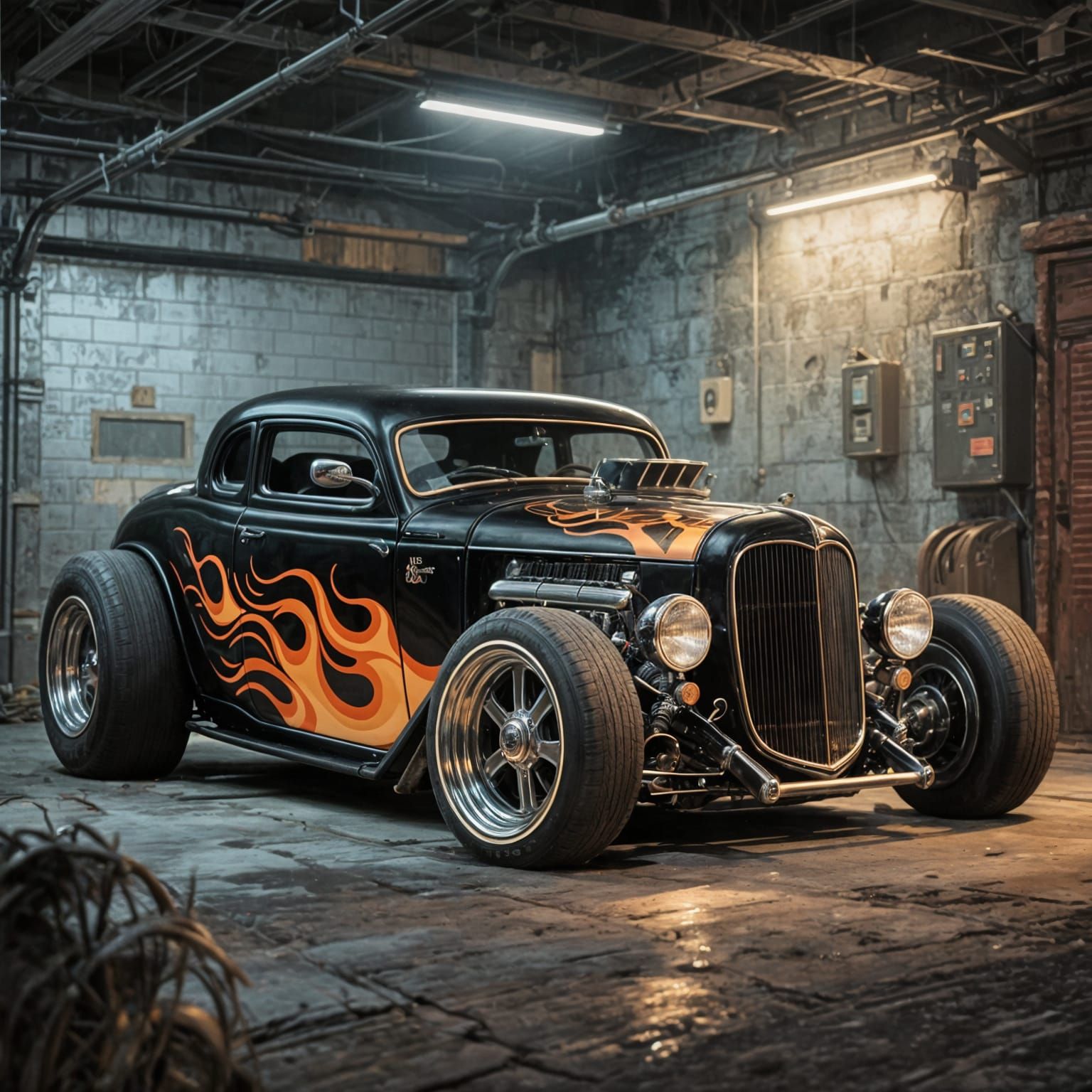 Detailed Hotrod with Airbrushed Flames