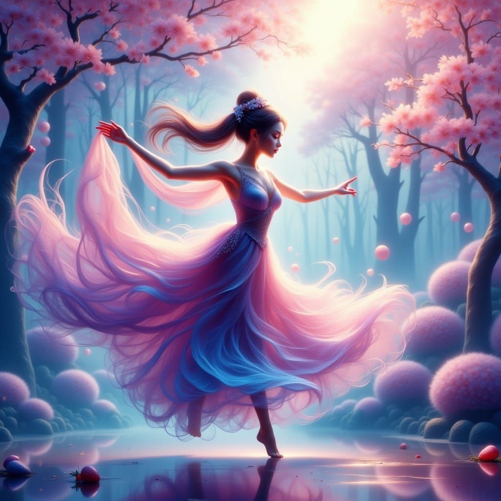 Ethereal Anime Dancer in Dreamlike Fantasy World