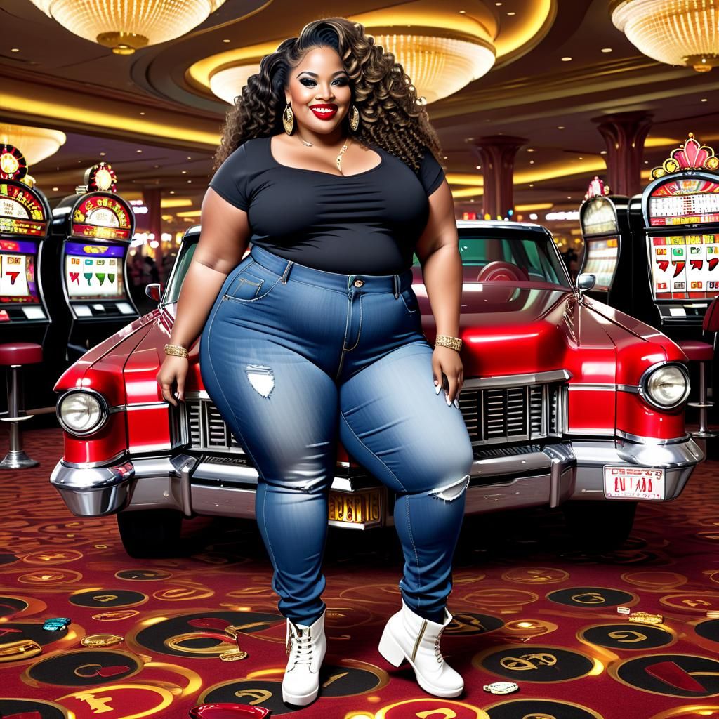 Curvy Woman in Casino with Red Top