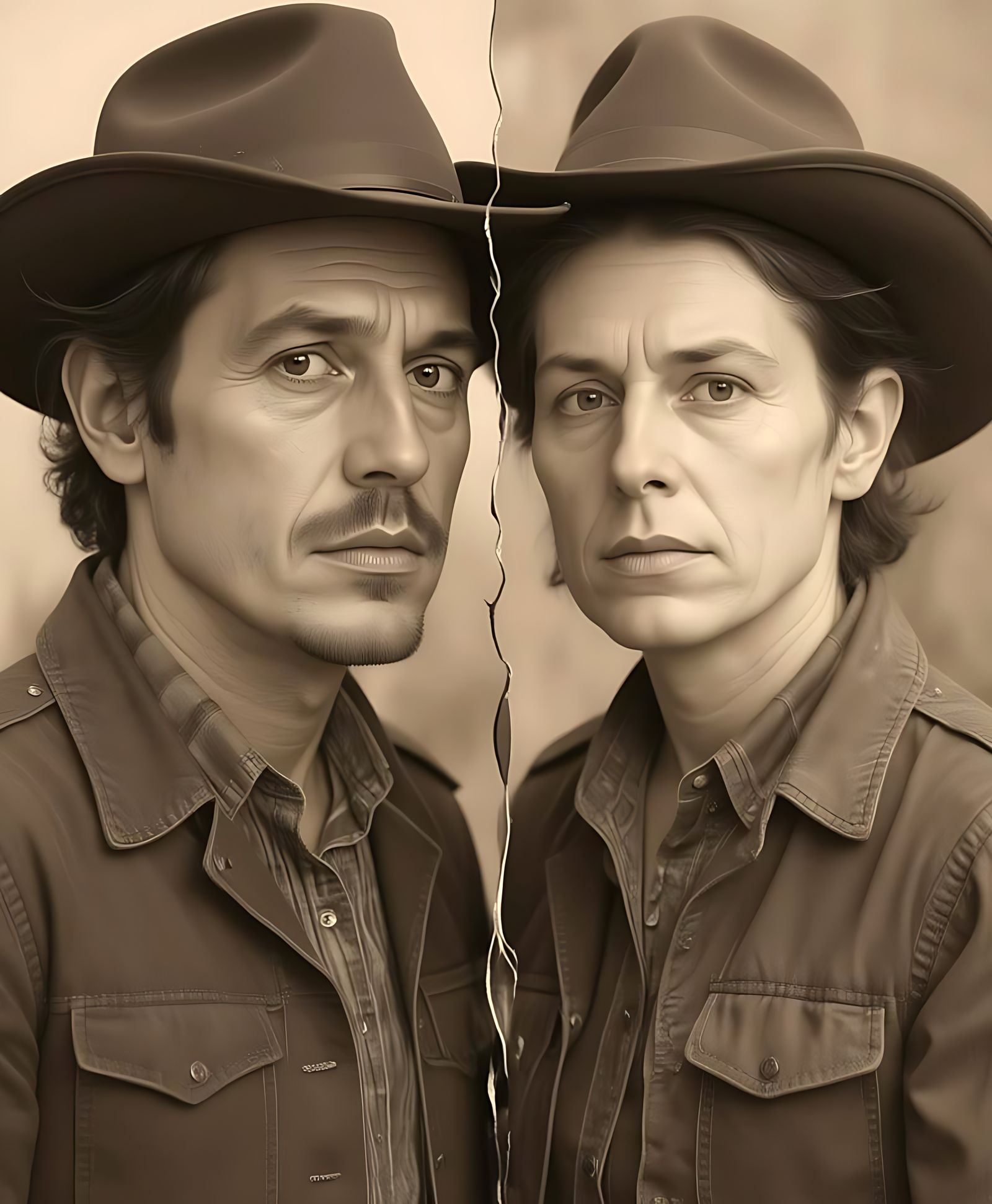 Intertwined Faces in Double Exposure Charcoal Drawing