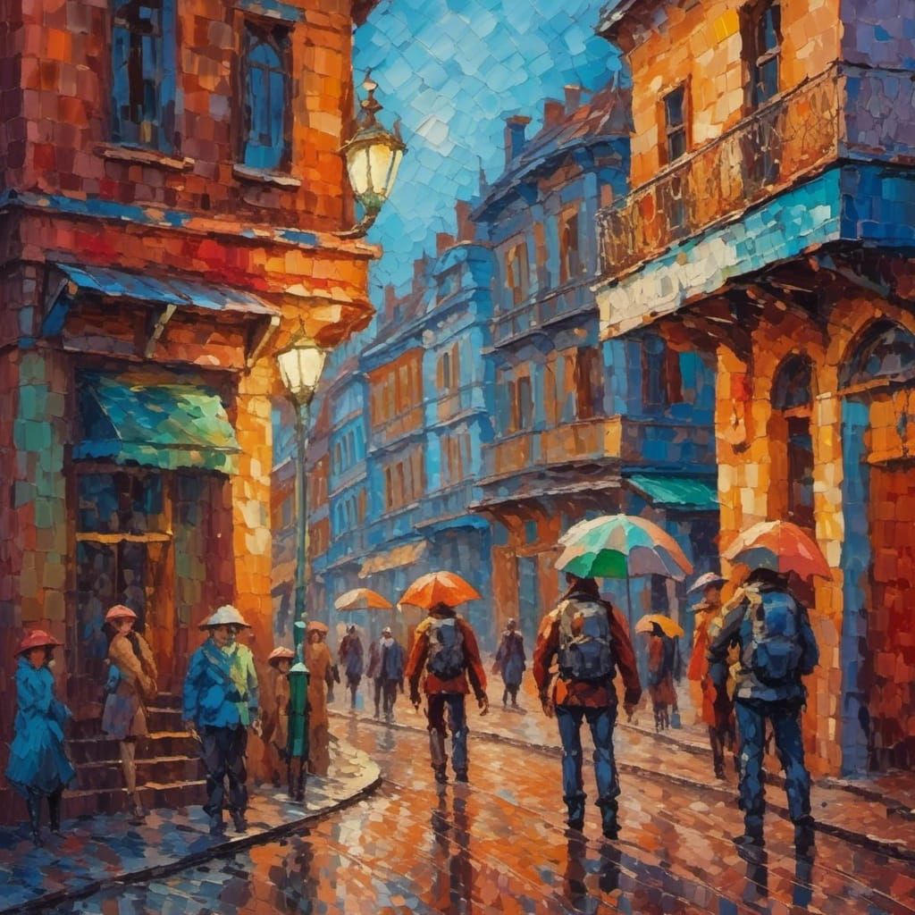 Martian Street with Elephants in Expressionist Style